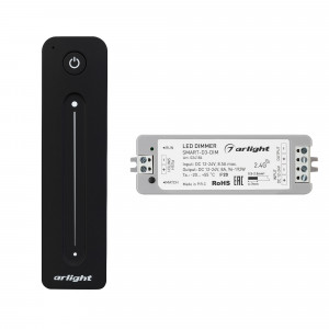Диммер SMART-DIM-SET-LINE (12-24V, 1x8A, ПДУ 2.4G) 034794, Комплект диммера с пультом для одноцветной светодиодной ленты (ШИМ). Питание/рабочее напряжение 12-24VDC, максимальный ток 8A на канал, 1 канал, максимальная мощность 96-192W. Габариты диммера 97x33x18 мм, габариты пульта 139x36x11 мм.