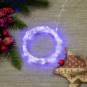 Гирлянда светодиодная на батарейках 3AA (не в/к) Роса 10м 100 светодиодов Фиолетовый свет ULD-S1000-100/SCB/3AA PURPLE IP20 DEW Провод медный UL-00007187