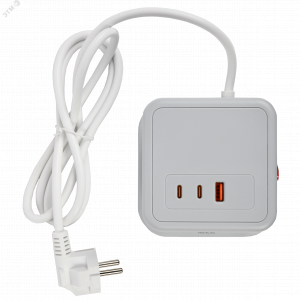 DOMINIC Удлинитель У08K 8 мест 2P+PE 1,5м 3х1,0мм2 16А/250В USB A+C 20Вт серый IEK DN-YP30-16-08-01-ZKU-K41
