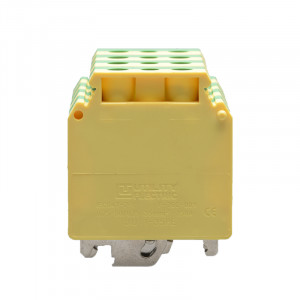 Заземляющая клемма JUT1-35PE, Заземляющая клемма, тип фиксации провода: винтовой, номинальное сечение: 35 мм кв., 500V, ширина: 15,2 мм, цвет: желто-зеленый, тип монтажа: DIN35