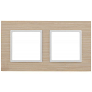 14-5302-01 Рамка на 2 поста, дерево, Elegance, белён.дуб-бел (5/50/1200) Б0049149