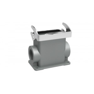 Закрытое основание разъема D10B-SFH-1L-PG29, Основание разъема на панель, закрытое, типоразмер 10B, высокое исполнение, с уплотнителем, 1 отверстие с резьбой для кабельных вводов PG29, с одной защелкой, без защитной крышки, материал корпуса: алюминиевый сплав