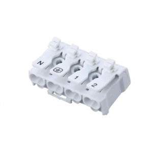 Клемма пружинная, КСП 923-4P, Клемма пружинная соединительная, с кнопкой, КСП 923 4 полюса, сечение проводника 0,75 - 2,5 мм кв., 450V, 24A, цвет: белый