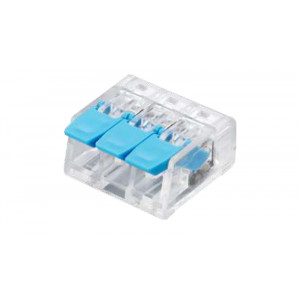 Рычажная клемма, строительная,PCT-413-2, Рычажная клемма, соединительная, универсальная, 3 полюса, сечение проводника 0,08 - 4,0 мм кв., 250V, 32A,цвет корпуса: прозрачный, цвет рычагов: синий,в упаковке 50 штук (Аналог 221-413)