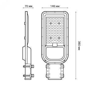 Светильник уличный консольный ДКУ 80 Вт 8000 лм 6500К AC 220В IP65 380х146х70мм широкая КСС Ш Avenue 629534480