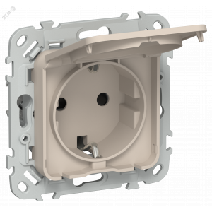 FLITE Розетка с заземлением с защитными шторками и крышкой безвинтовое крепление 16А IP44 РСшкр11-1-44-ФлЛ льняной IEK FI-R16-16-1-44-K88