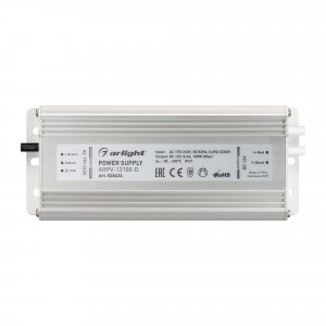 Блок питания ARPV-12100-D (12V, 8.3A, 100W) 026434, Источник напряжения с гальванической развязкой для светодиодных изделий. Входное напряжение 170-265 VAC. Выходные параметры: 12 В, 8,3 А, 100 Вт. Встроенный PFC >0,5. Герметичный алюминиевый корпус IP 67. Рабочая температура -30…+50C?. Габаритные размеры