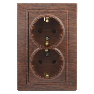 1-205-10 Розетка 2X2P+E Schuko, 16А-250В, IP20, СУ, Plano, венге (10/100/1200) Б0030072