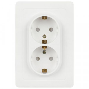 Розетка 7-208-01 Style двойная с заземлением 2X2P+E Schuko со шторками, 16А-250В, IP20, СУ, белый1шт Б0060625
