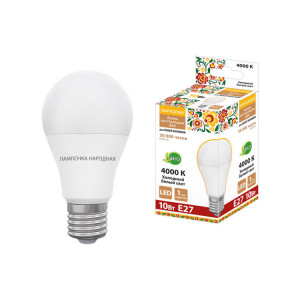 Лампа светодиодная НЛ-LED230-A60-10 Вт-230 В-4000 К-Е27, (60х106 мм), Народная SQ0340-1627