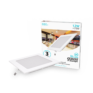 Светодиодный встраиваемый светильник ультратонкий квадратный IP20 12W 4100K 1/20 940111212