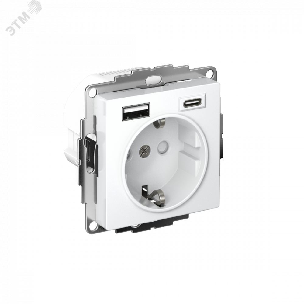 Изображение товара Розетка AtlasDesign с USB 16А белая с заземлением и шторками