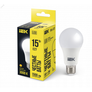 Лампа светодиодная ECO A60 15Вт грушевидная 230В 3000К E27 LLE-A60-15-230-30-E27