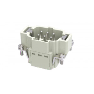 Вилочная контактная вставка DE-006-MP, Вилочная контактная вставка, Push-in фиксация, 6 полюсов + PE, типоразмер 6B, 500V, 16A, сечение обслуживаемых проводников 0,5-2,5 мм кв, тип покрытия контактов: серебро