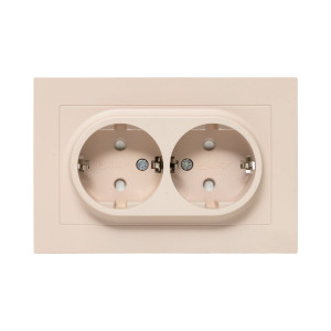 Механизм розетки двойной, 16А, с заземлением, со шторками, с рамкой, кремовый Эпика EKF UP1-SOI-211