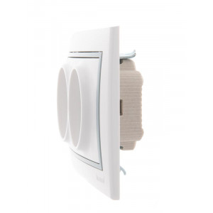 Розетка 2-м СП Mira 16А IP20 без заземл. с сер. вставкой керамика бел. 701-0215-128