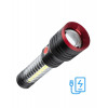 Фонарь аккумуляторный ручной 10Вт LED+5Вт COB LED+красн. zoom-линза Li-ion 18650 2200мА.ч Power-bank корпус анодированный алюм. USB-шнур type C магнит на корпусе KOC132Lit