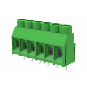 Клемма на плату MC-TG6.35H02C-0001, Клемма, горизонтальный подвод кабеля, на плату, шаг: 6.35 мм, 2 полюса, фиксация провода винтовая, исполнение: стандартное, 630V, 32A, цвет: зеленый