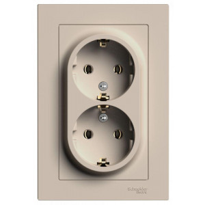 Розетка 2-м. AtlasDesign 16А с заземл. в сборе песочн. SE ATN001224