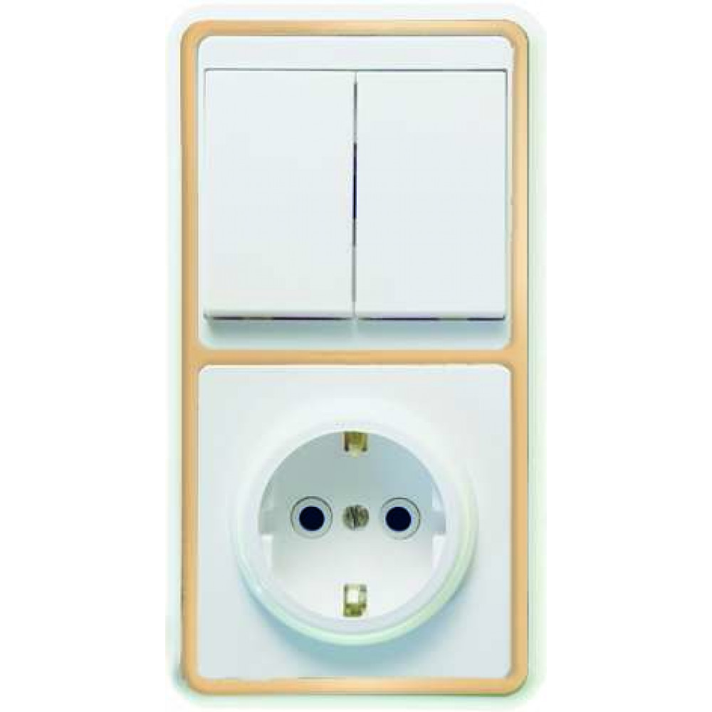 Изображение товара Блок БКВР-032 Бэлла 2-кл. выкл. + розетка с заземл. зол. Кунцево 5832