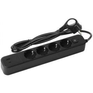 Удлинитель с сетевым фильтром 4х1.5м с заземл. 10А USF-4es-1.5m-2xUSBAC-B +2xUSBA+C 3.1A с выкл. с базов. защитой Б0059572