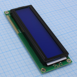 HTM1602B-25W-T5P 12H, ЖКИ знакосинтезирующий 16 x 2, STN Синий Негативный/прозрачный светодиодная подсветка белая, размеры 122x44 мм, видимая область 99x24 мм, -20...70°C, 12 o`clock, 16 контактов снизу