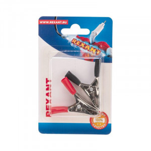 Зажим "Крокодил" 10 А 50 мм (2шт.), Зажим "крокодил" 10А с изолятором, цена за комплект красный и черный