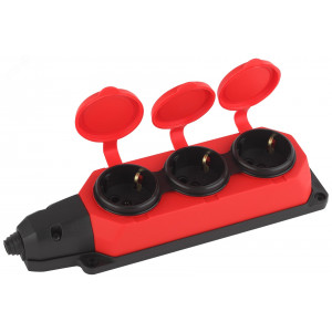 Колодка удлинителя 3-м с заземл. 16А IP44 K-3e-RED-IP44 каучук красн. Б0044552