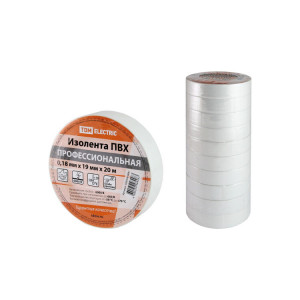 Изолента ПВХ профессиональная 0,18х19мм Белая 20м SQ0526-0061