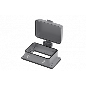 Открытое основание разъема S32A-BM-4B-MC, Основание разъема на панель, открытое, типоразмер 32A, с уплотнителем, без защелок (упоры для двух защелок), с металлической защитной крышкой, материал корпуса: алюминиевый сплав