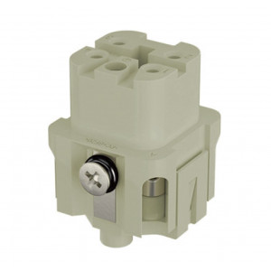 Розеточная контактная вставка HA-004-F, Розеточная контактная вставка, винтовая фиксация, 4 полюса + PE, типоразмер 3A, 250V, 10A, сечение обслуживаемых проводников 0,75-1,5 мм кв, тип покрытия контактов: серебро