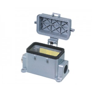 Закрытое основание разъема BAS GUT GH 10 M20 A1, Основание разъема на панель, закрытое, типоразмер 10B, с уплотнителем, 1 отверстие с резьбой для кабельных вводов M20x1,5, с правым расположением, без защелок (упоры для двух защелок), с защитной крышкой, материал корпуса: алюминиевый сплав