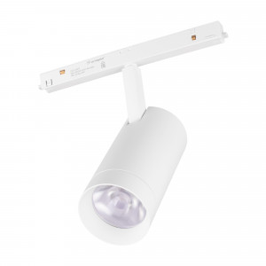 Светильник MAG-ORIENT-SPOT-R65-20W Day4000 (WH, 24 deg, 48V) 037122, Светильник для магнитных треков MAG-ORIENT шириной 26 мм. Мощность 20 Вт, св. поток 2010 лм, 100 лм/Вт, дневной 4000 K, CRI>90, угол 24°, напряжение питания 48 В. Белый фигурный корпус из металл, экран поликарбонат, степень защиты IP20. Размеры LxWxH 204x