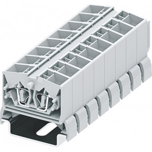 Проходная клемма (MINI) 254383, Проходная клемма, MINI, верхний подвод кабеля, 4 точки подключения, тип фиксации провода: пружинный, номинальное сечение: 2,5 мм кв., 24A, 800V, ширина: 10 мм, цвет: светло-серый, тип монтажа: DIN35