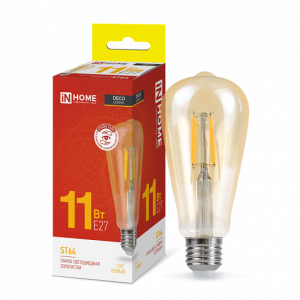 Лампа светодиодная LED-ST64-deco gold 11Вт цилиндр золотая 3000К тепл. бел. E27 1160лм 230В 4690612035673