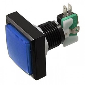 GMSI-2B-S NO(NC)+NC(NO)BLUE 44MM, Кнопка квадратная с LED подсветкой, цвет синий, размер 44х44мм, посадочное отверстие 23.5мм, 5А/250В