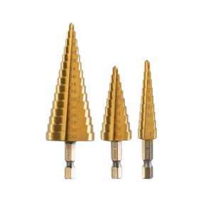 Набор ступенчатых сверл, 4-12,4-20,4-32мм, HSS-TiN, ТИТАН, 3 шт. KR-12-6620