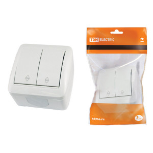 Выключатель на 2 направления 2-кл. открытой установки IP44 10А белый "Селигер" SQ1818-0012