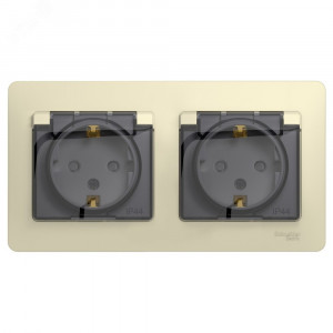 Розетка 2-м СП 2мод. Glossa 16А IP44 с заземл. защ. шторки в сборе беж. SE GSL000247