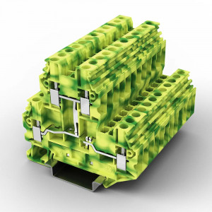 Заземляющая клемма UUT-2.5/2PE, Заземляющая этажная клемма, 2 этажа, тип фиксации провода: винтовой, номинальное сечение: 2,5 мм кв., ширина: 5,2 мм, цвет: желто-зеленый, тип монтажа: DIN35