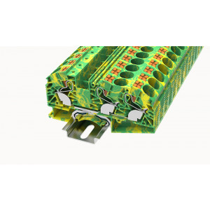 DS16-TW-PE-01P-1C-00Z(H), Заземляющая клемма, 3 точки подключения, тип фиксации провода: Push-in, номинальное сечение: 16 мм кв., ширина: 12,2 мм, цвет: желто-зеленый, тип монтажа: DIN35