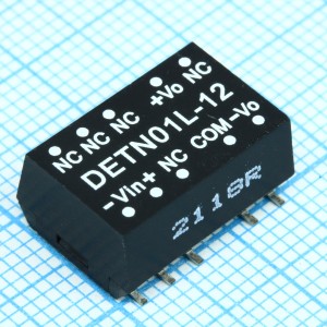 DETN01L-12, Преобразователь DC/DC, 1Вт, вход 4.5…5.5В, выход ±12В/±4.2…42мА, изоляция 3000В DC, SMD (15.24х10.9Х7.1мм), -40…+90°С