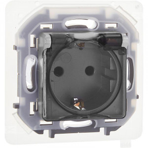 Розетка 1-м СП Inspiria 16А IP44 250В 2P+E защ. шторки с крышкой немецк. стандарт механизм алюм. Leg 673742
