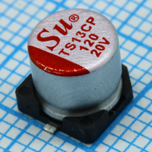 TS13CP1D121MST000R, Конденсатор алюминиевый полимерный 120мкФ 20В ±20% (6.3х5.9мм) для поверхностного монтажа 0.05Ом 500мА 105°С лента на катушке