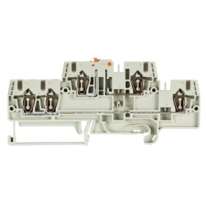 Этажная клемма WKFN 2,5 TKM E1/35, Этажная клемма с ножевым размыкателем, 2 этажа, 2 x 3 точки подключения, тип фиксации провода: пружинный, номинальное сечение: 2,5 мм кв., 20A, 500V, ширина: 5 мм, цвет: серый, тип монтажа: DIN35