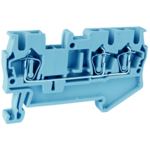 Проходная клемма UJ5-2.5/1X2(BU), Проходная клемма, 3 точки подключения, тип фиксации провода: пружинный, номинальное сечение: 2,5 мм кв., 31A, 800V, ширина: 5,2 мм, цвет: синий, тип монтажа: DIN35