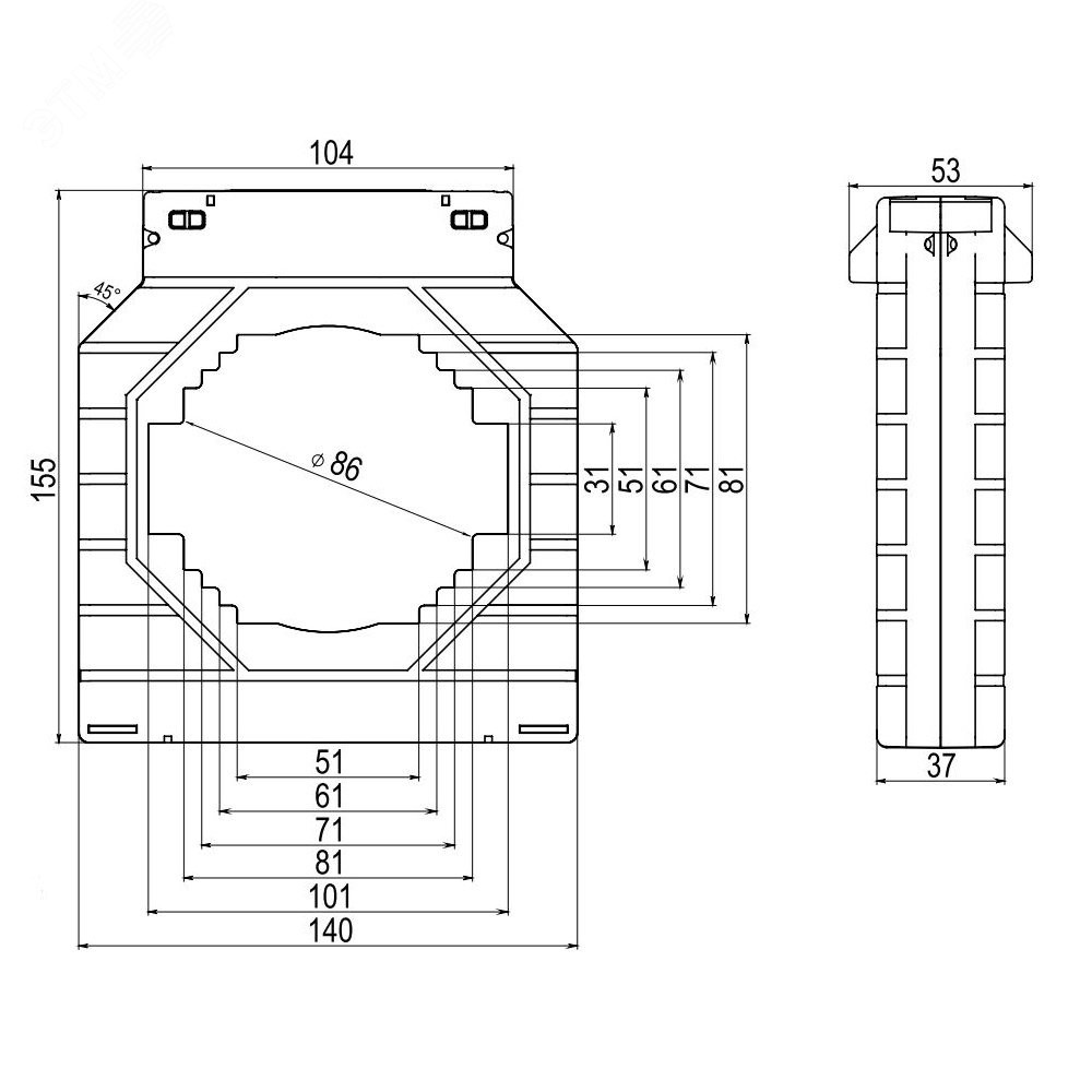 Изображение товара Трансформатор тока CT100 2000/5А класс точности 0.5S