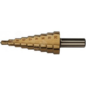 Сверло ступенчатое HSS по металлу, 9 ступеней, 4-20 мм 36382М