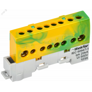 TEKFOR Шина PE земля изолированная на универсальном держателе 8х12-8-ЖЗ IEK TF-NN20-08-KL-K52