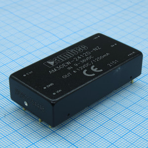 AM30EW-2412D-NZ, DC/DC преобразователь 30 Вт  вход 9~36В  двуполярный выход -12В12В  ±1.25А   -40~80 ?C, дерейтинг при 50 ?C1500VDC 1500VDC   MTBF 1000000 часов  КПД 89 %  ёмк. нагрузка макс.1250 мкФ  корпус 2x1, алюминиевый сплав  установка на печатную плату  25.4x50.8x1